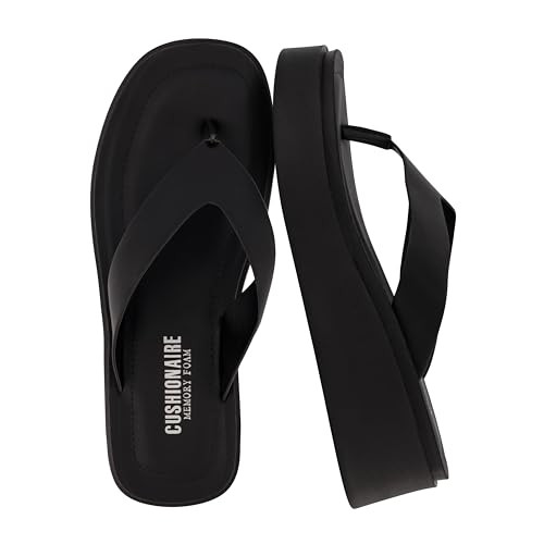 CUSHIONAIRE Pippin Chunky Platform Flip Flops, Stylish Wedge Flip Flops for Women with Cushioned Footbed and Durable Sole, BLACK 9 | Amazon (US)