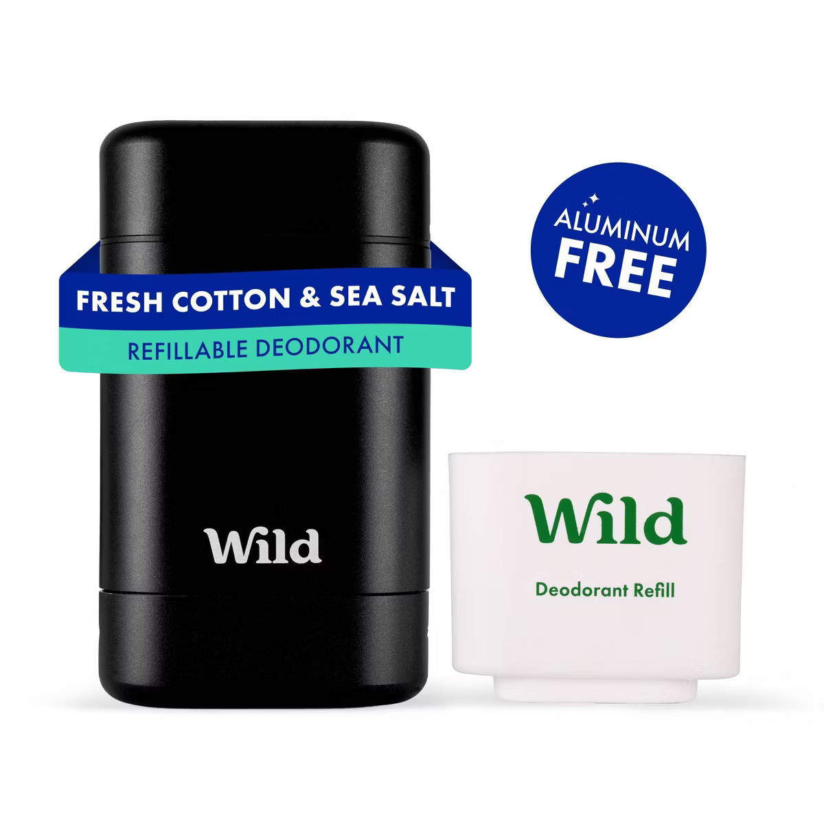 Wild Cosmetics - Refillable Black Case with Fresh Cotton & Sea Salt - Aluminum Free Deodorant - S... | Target