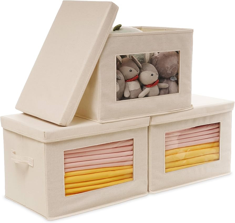 Citylife 3 Pack Storage Bins with Lids, Fabric Foldable Storage Bins with Soft Cord Handles, Cube... | Amazon (US)