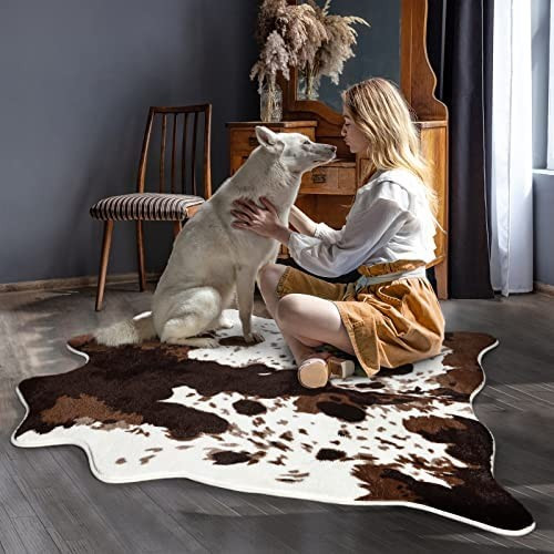 Acapet Cow Print Area Rugs Cowhide Rugs 4.6ft x5.2ft for Living Room Bedroom Western Decor, Cute Flu | Amazon (US)