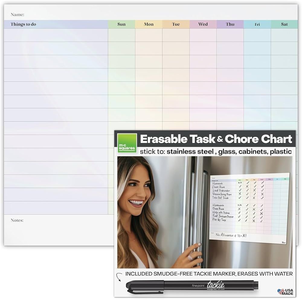 M.C. Squares Dry Erase Chore, Task, Habit Chart | Erasable White Board Cling to Stainless Steel F... | Amazon (US)