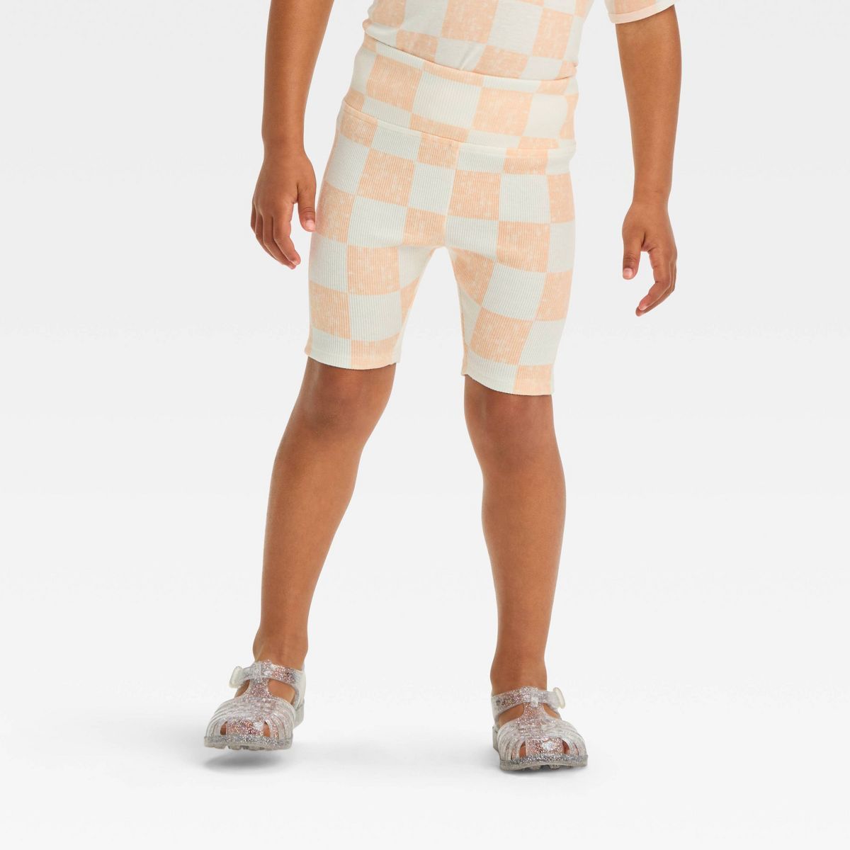 Grayson Mini Toddler Girls' Knit Checkerboard Printed Shorts - Orange 18M | Target