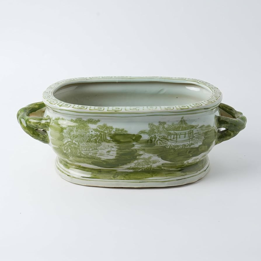 JINDEZHEN Vintage Blue and White Flower & Birds Porcelain Footbath Planter Chinoiserie Scenery Mo... | Amazon (US)