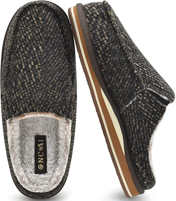 ONCAI Mens Clog Slippers with Arch Support Stripe Faux Fur Cotton-Blend High-Density Memory Foam ... | Amazon (US)