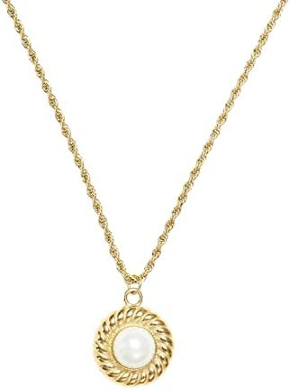 18K Gold Plated Titanium French Rope Twist Acrylic Pearl Charm Necklace, Pendant Necklace, Never ... | Amazon (US)