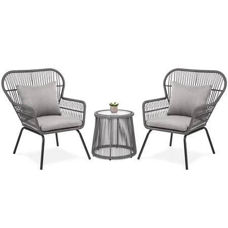 Best Choice Products 3-Piece Patio Wicker Conversation Bistro Set w/ 2 Chairs, Glass Top Side Table, | Walmart (US)