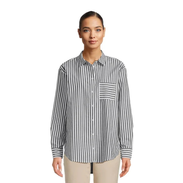 Time and Tru Women's Oversized Shirt with Long Sleeves, Sizes XS-3XL | Walmart (US)