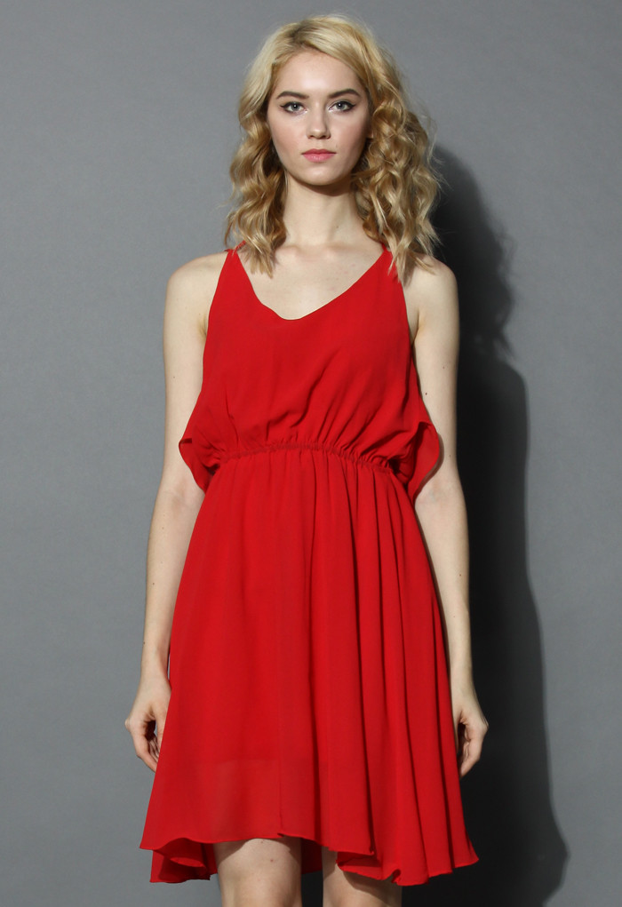 Prime Red Tiered Cami Chiffon Dress | Chicwish