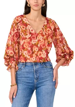 Vince Camuto Women's Printed Smocked Sleeve Blouse | Belk