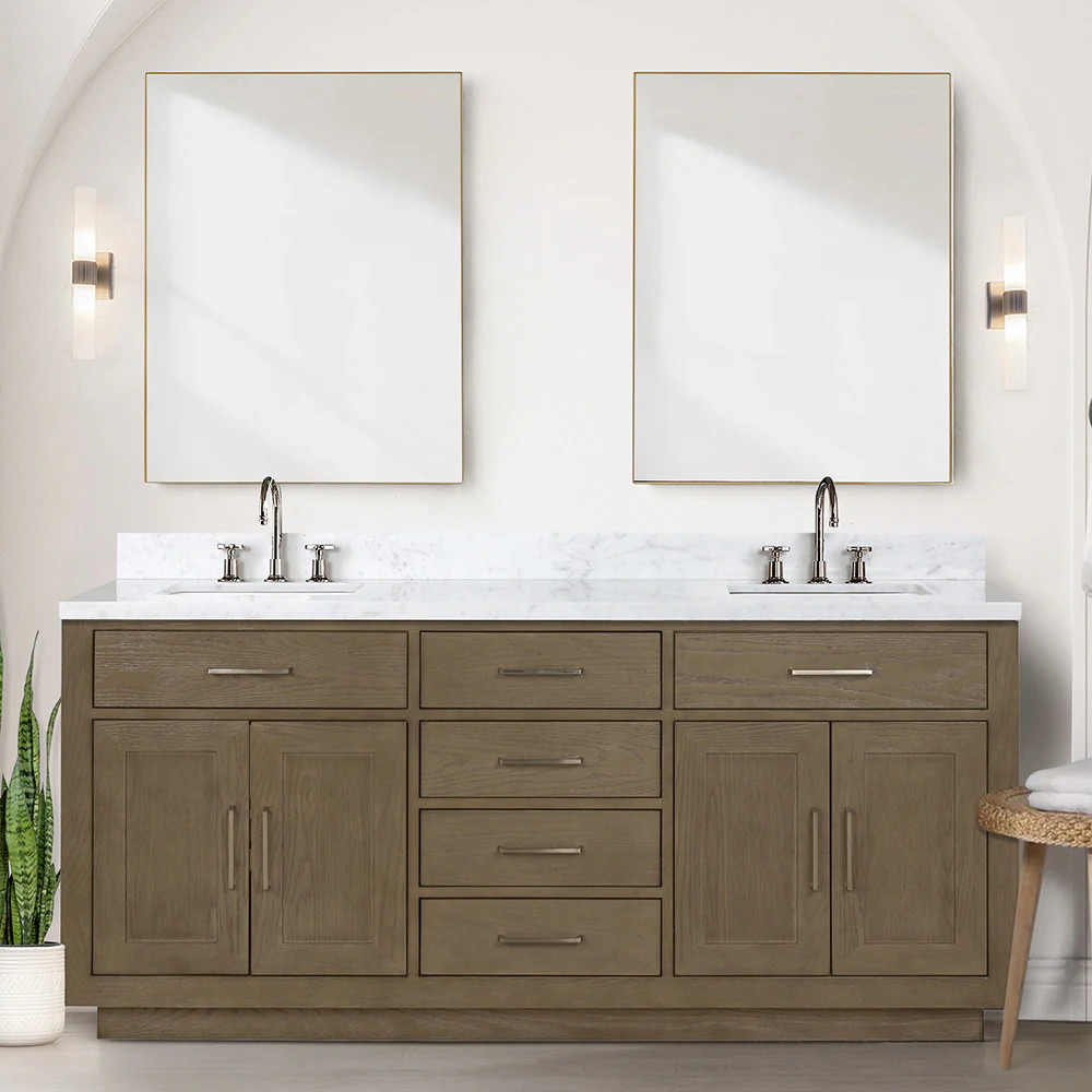 Lexora Gilroy 72-in Grey Oak Undermount Double Sink Bathroom Vanity with White Carrara Marble Marble Top (Mirror Included) (Faucet Included) in Gray | Lowe's