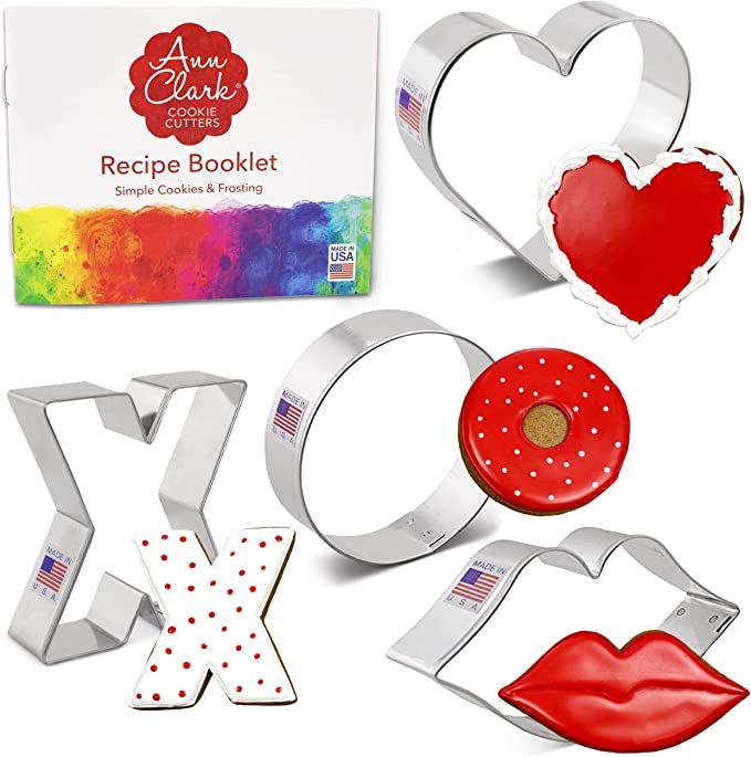 Valentines Cookie Cutter Set 4-pc. Lips, Heart, X and O made in USA by Ann Clark Cookie Cutters | Amazon (US)