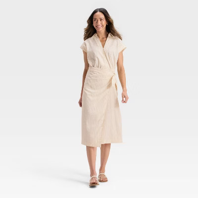 Women's Short Sleeve Wrap Waist Midi Shirtdress - Universal Thread™ | Target