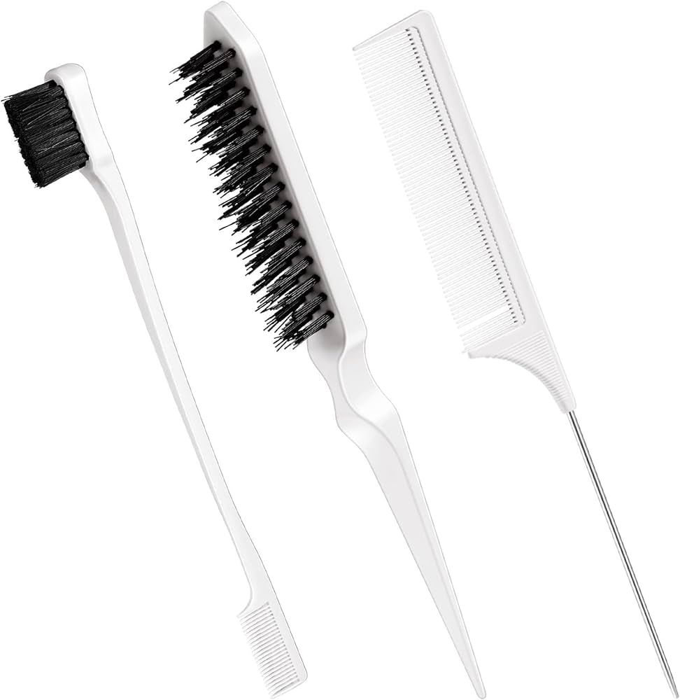 Geiserailie 3 Pcs Slick Back Hair Brush Set Bristle Hair Brush Edge Control Brush Teasing Comb fo... | Amazon (US)