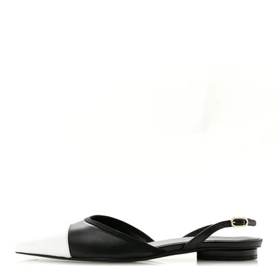 Iridescent Lambskin Cap Toe CC Slingback Flats 37 Black White | FASHIONPHILE (US)