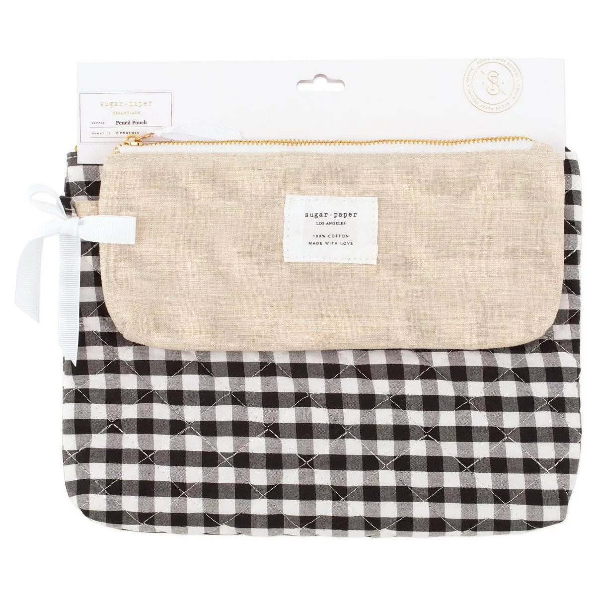 Sugar Paper Essentials 2pk Pencil Pouches Flax/Gingham | Target