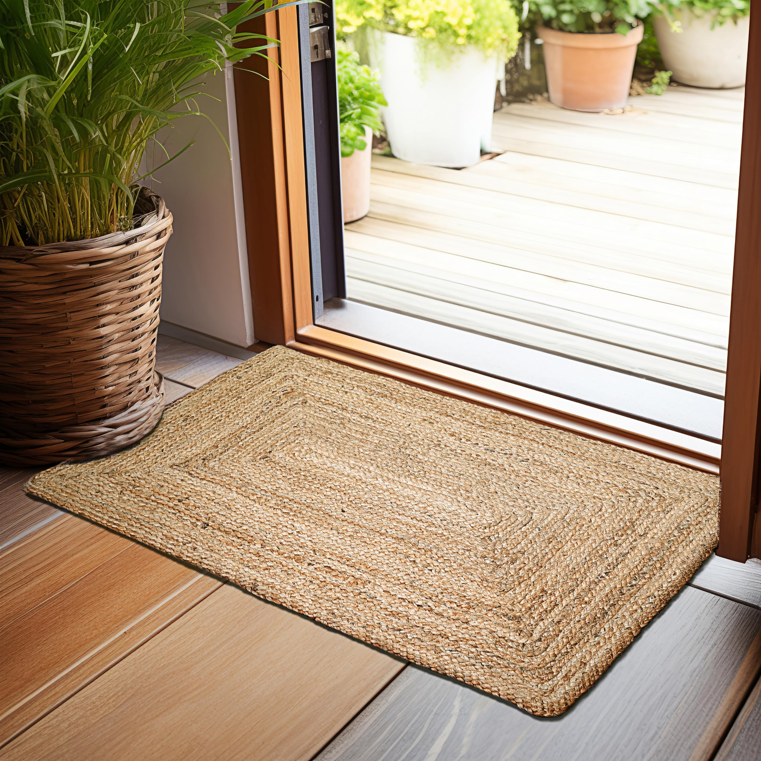 Hausattire Hand Woven Jute Braided Rug, 2'x3' – Natural, Reversible Boho Entry Area Rugs for Ki... | Amazon (US)