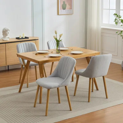Modern Dining Chairs Set of 4, Upholstered Fabric & Oak Legs, Gray/Beige | Wayfair North America
