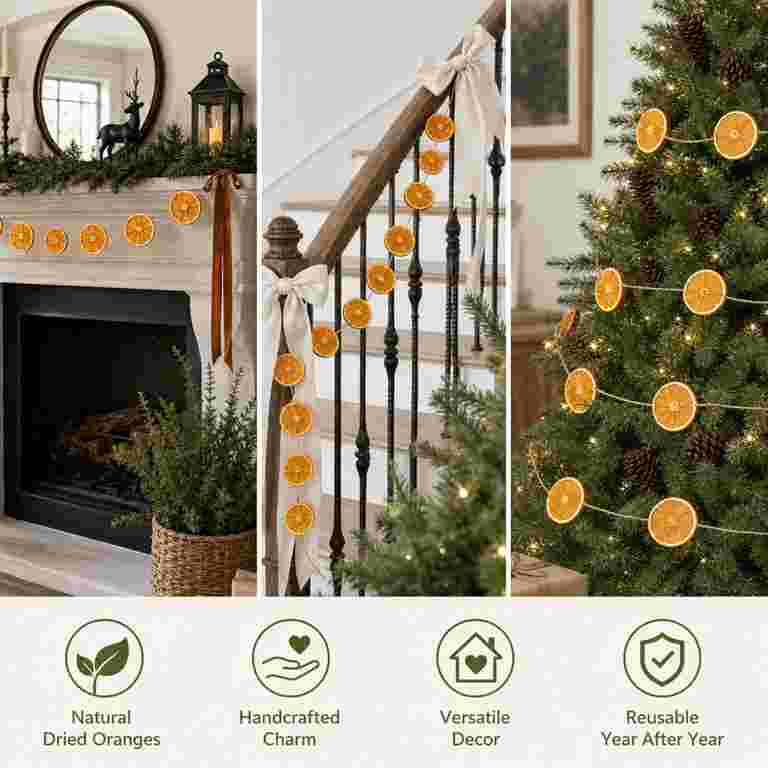 1 Pc Dried Orange Slice Garland 6 ft Christmas Mantel Fireplace Decor | Walmart (US)