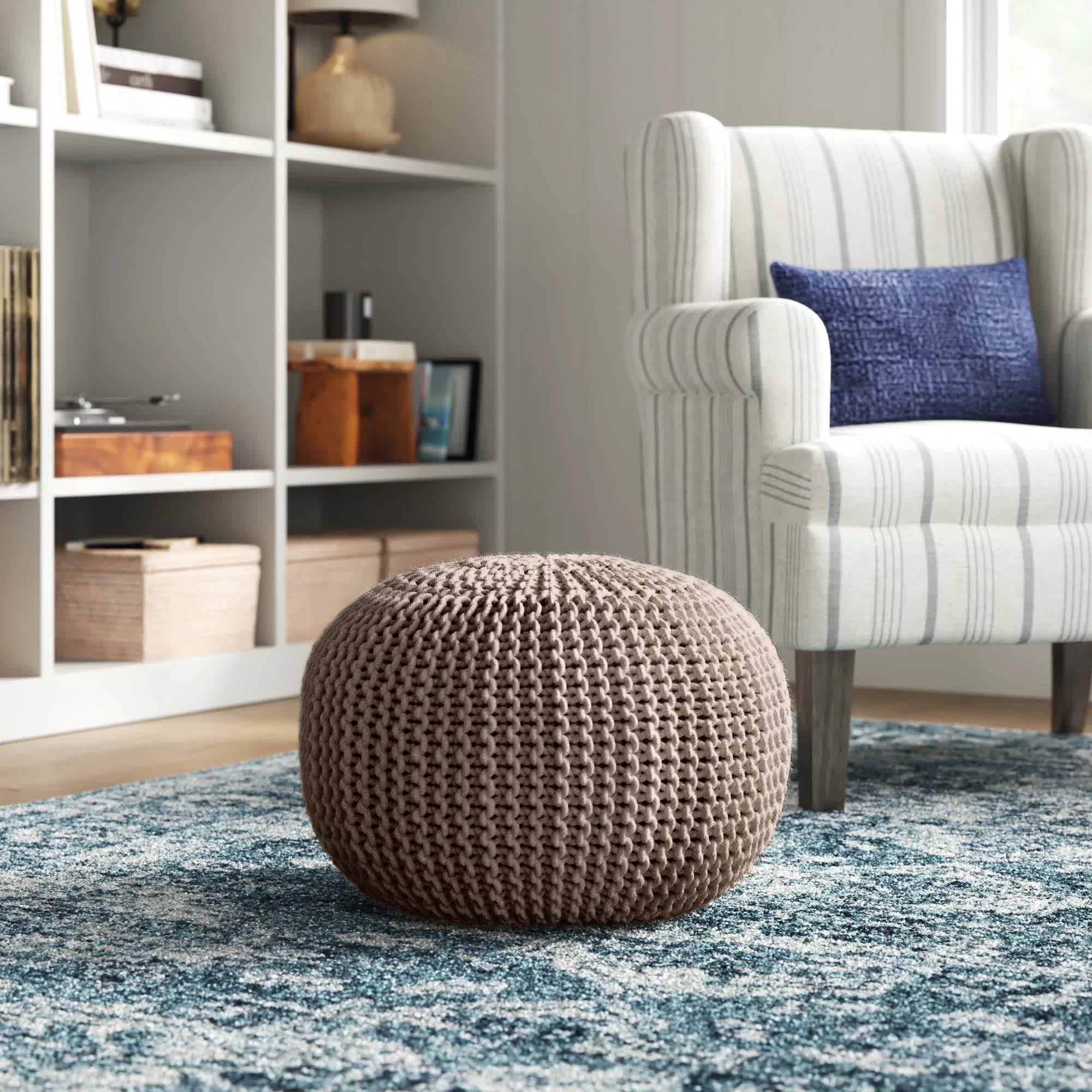 Kylie 20" Wide Round Indoor/Outdoor All-Weather Polyester Woven Pouf Ottoman/Footstool by Jaipur ... | Wayfair North America