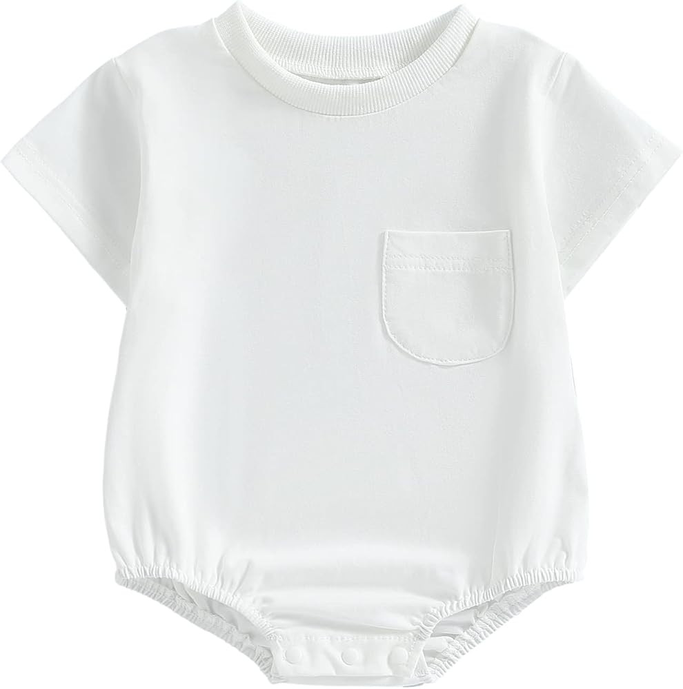 Hoanselay Newborn Infant Baby Boy Girl Basic Plain Pocket Long Sleeve Romper Bodysuit Tops Solid ... | Amazon (US)