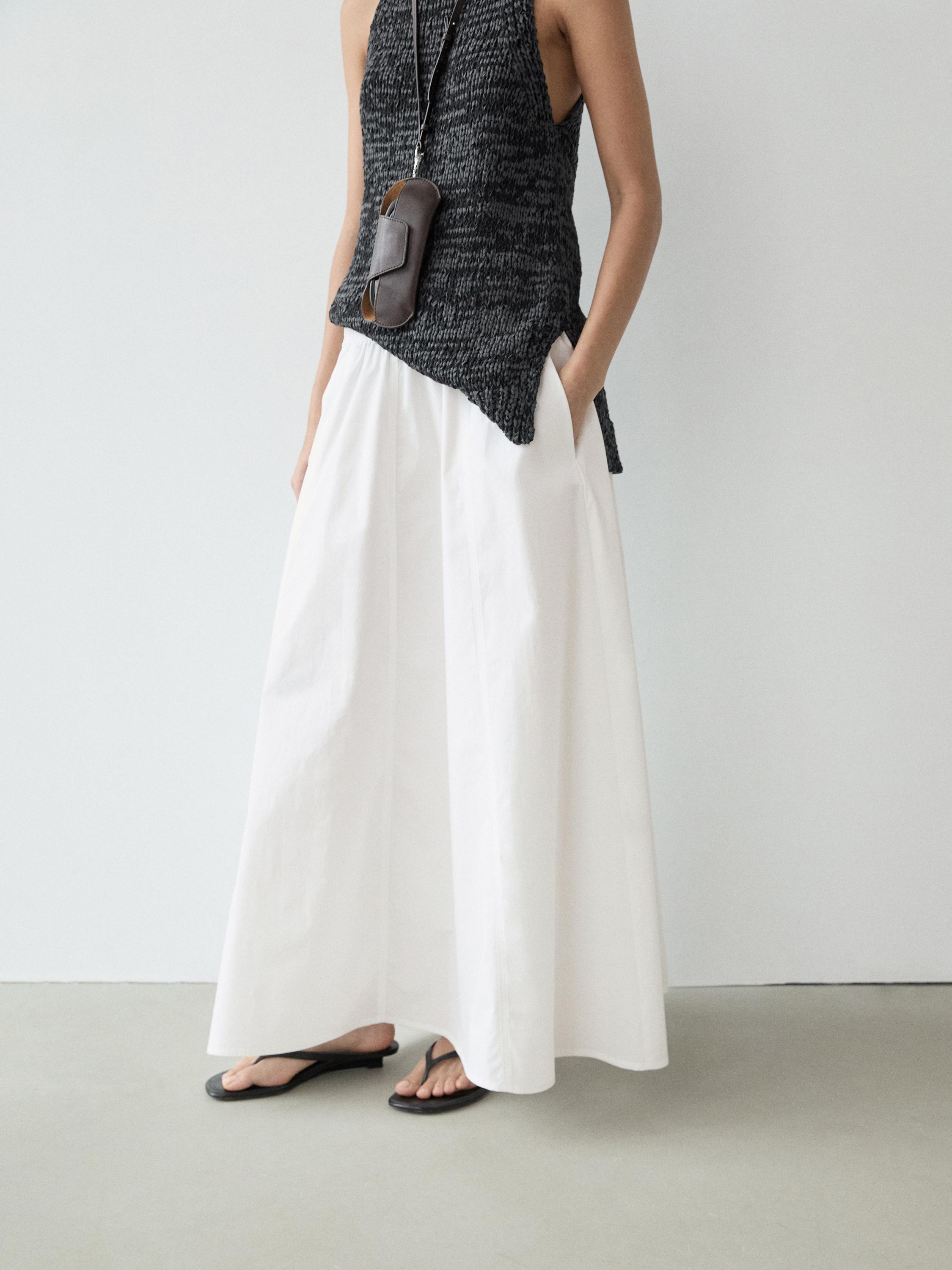 Long gathered poplin skirt | Massimo Dutti US