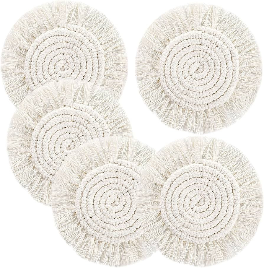 5 Pack Coasters for Drinks Absorbent, Macrame Handmade Cotton Coasters for Coffee Table, Boho Coa... | Amazon (US)