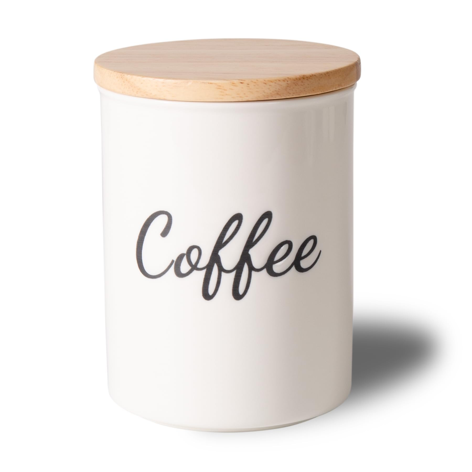 Ceramic Coffee Container With Lid, 19 Oz Small Canister, Food Storage Jar, White With Black Text | Amazon (US)