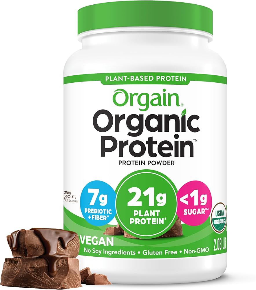 Orgain Organic Vegan Protein Powder, Creamy Chocolate Fudge - 21g Plant Protein, 6g Prebiotic Fib... | Amazon (US)