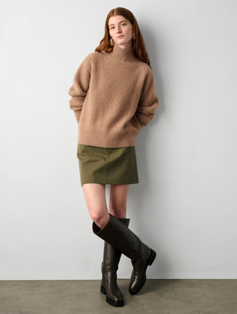 Cashmere Waffle Turtleneck | White and Warren