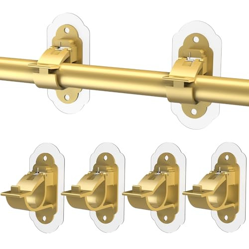 No Drill Needed Curtain Rod Holders, Self Adhesive Rod Brackets, Multipurpose Stick on Curtain Rod Holder，Curtain Rod Hooks，nailless Curtain Rod Holders，for Bathroom Motor Home Kitchen ETS（4pcs Gold） | Amazon (US)