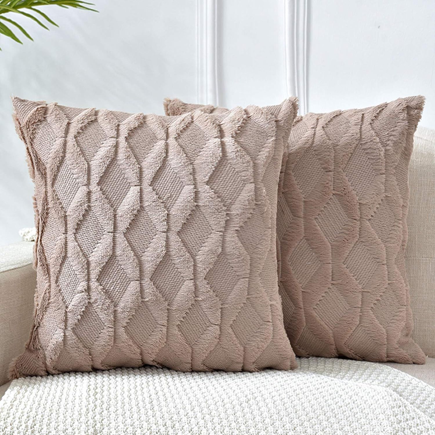 LHKIS Throw Pillow Covers 18x18, Khaki Decorative Boho Pillow Case Cushion Cover with Velvet Luxu... | Amazon (US)
