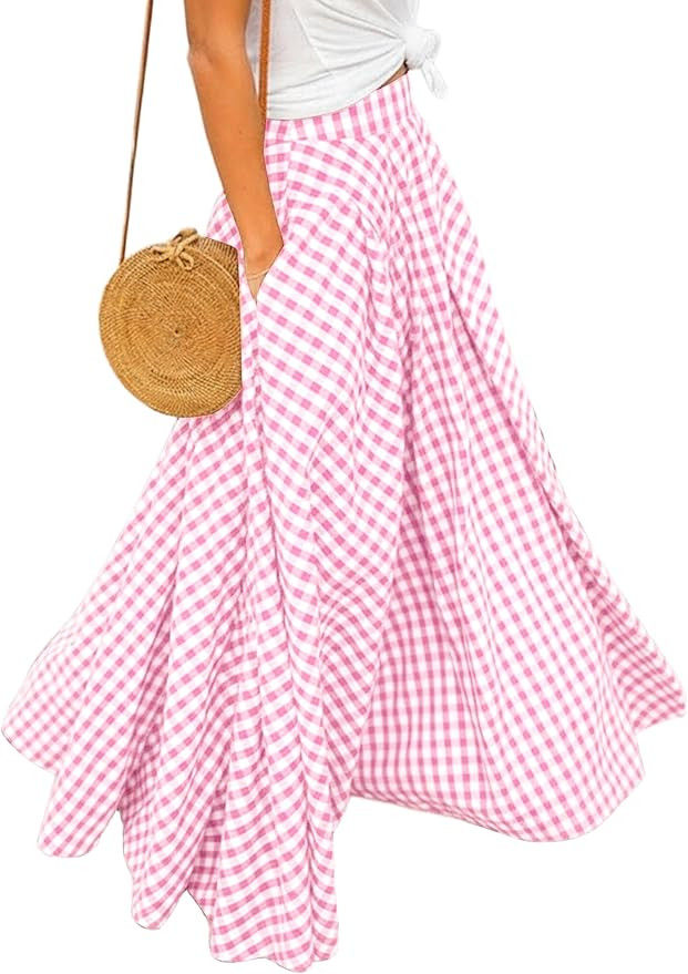 Mansy Women's Plaid Gingham Maxi Skirt High Waist A Line Pleated Flared Summer Casual Swing Long ... | Amazon (US)