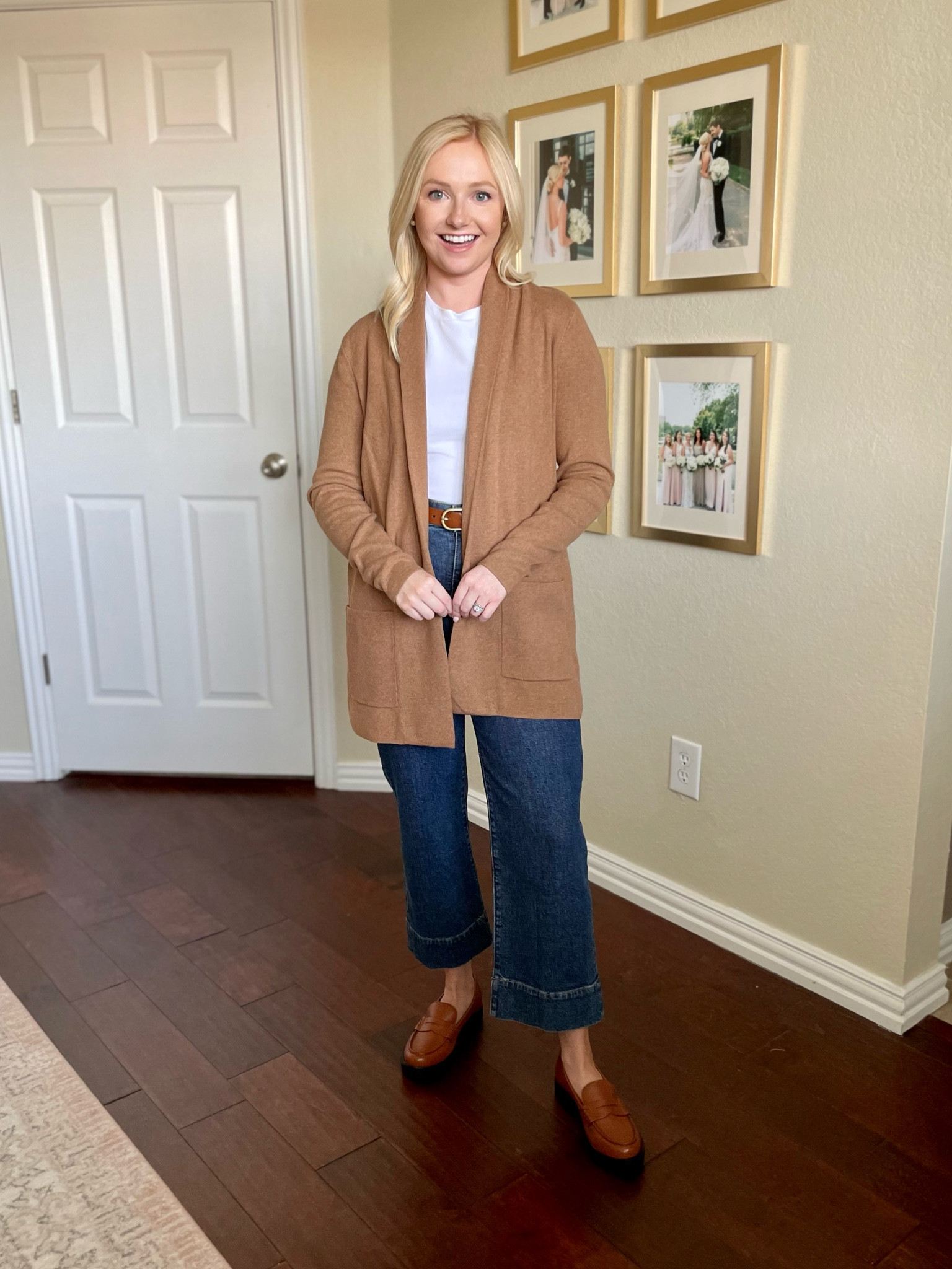 Wearing an XS in the sweater and 26P in jeans | sweater blazer, cardigan, camel cardigan, fall sweater, fall outfit 

#LTKSeasonal #LTKstyletip #LTKfindsunder100
