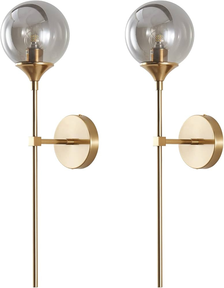 BOKT Brushed Brass Gold Wall Mounted Sconce Set of 2 Mid Century Modern Long Globe Wall Light Fix... | Amazon (US)
