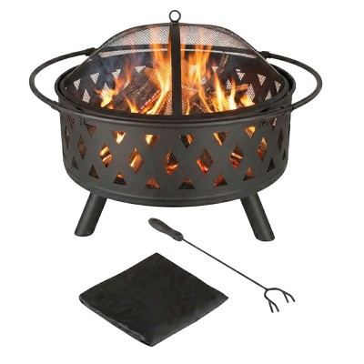 Nature Spring 32" Steel Fire Pit With Outer Ring – Black | Target