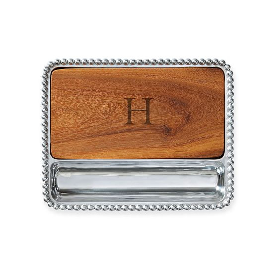 Rectangle Beaded Silver and Walnut Wood Cheese Board | Mark and Graham