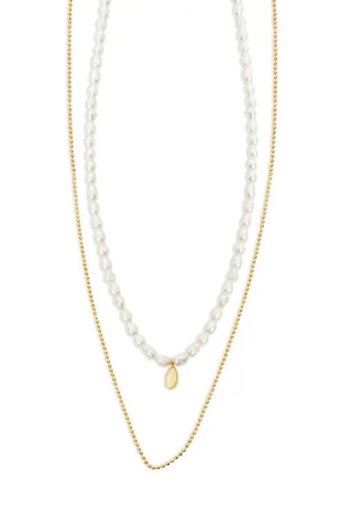 Argento Vivo Sterling Silver Imitation Pearl & Conch Charm Layered Necklace in Gold at Nordstrom | Nordstrom