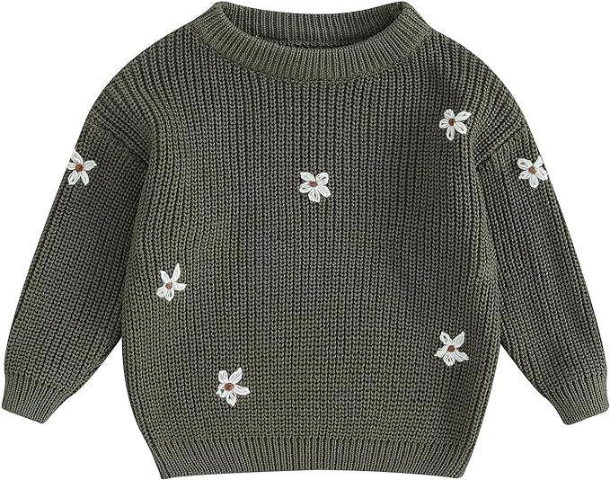 Baby Girl Cable Knit Sweater Long Sleeve Boho Floral Embroidery Oversized Sweatshirt Warm Fall Wi... | Amazon (US)