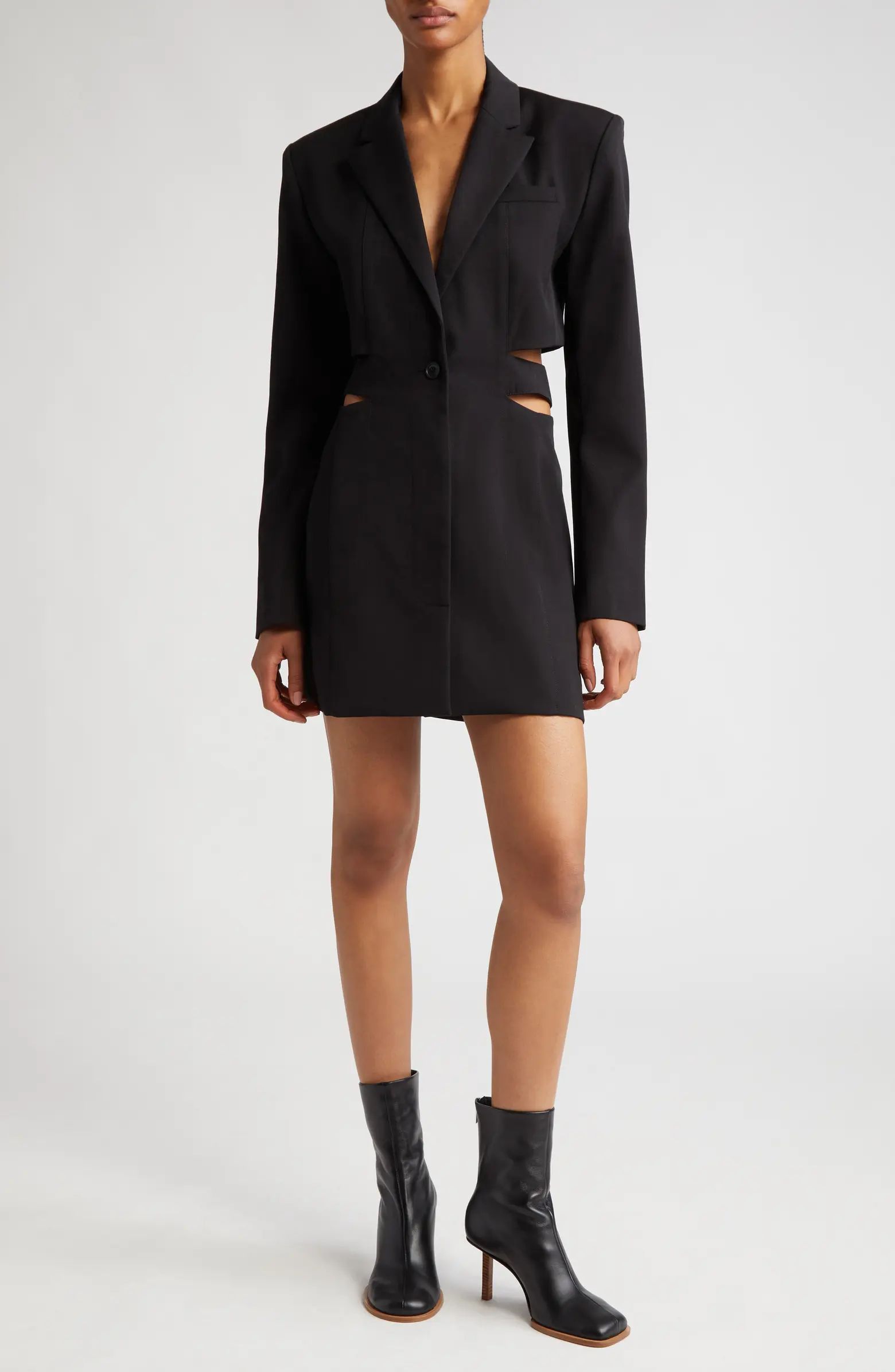 La Robe Bari Cutout Long Sleeve Cotton & Linen Blazer Minidress | Nordstrom