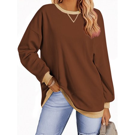 Fantaslook Color Block Sweatshirts for Women Crewneck Long Sleeve Oversized Pullover Tops Casual ... | Walmart (US)