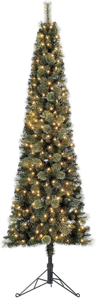 Home Heritage Corner 7 Foot Skinny Pine Pre-Lit Artificial Christmas Tree Holiday Decor with 150 ... | Amazon (US)