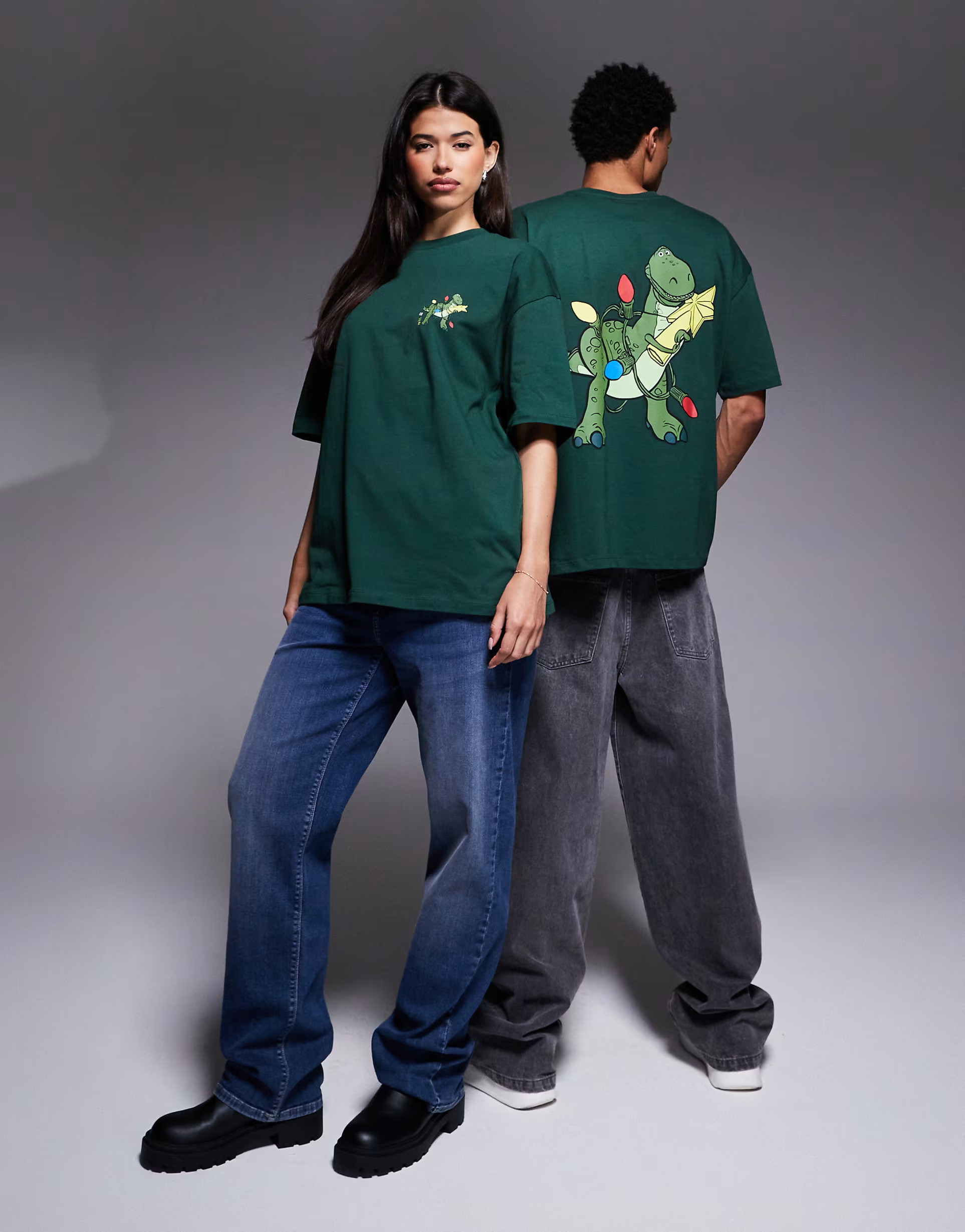 ASOS DESIGN Disney Pixar Christmas Unisex oversized t-shirt with Toy Story prints in dark green |... | ASOS (Global)