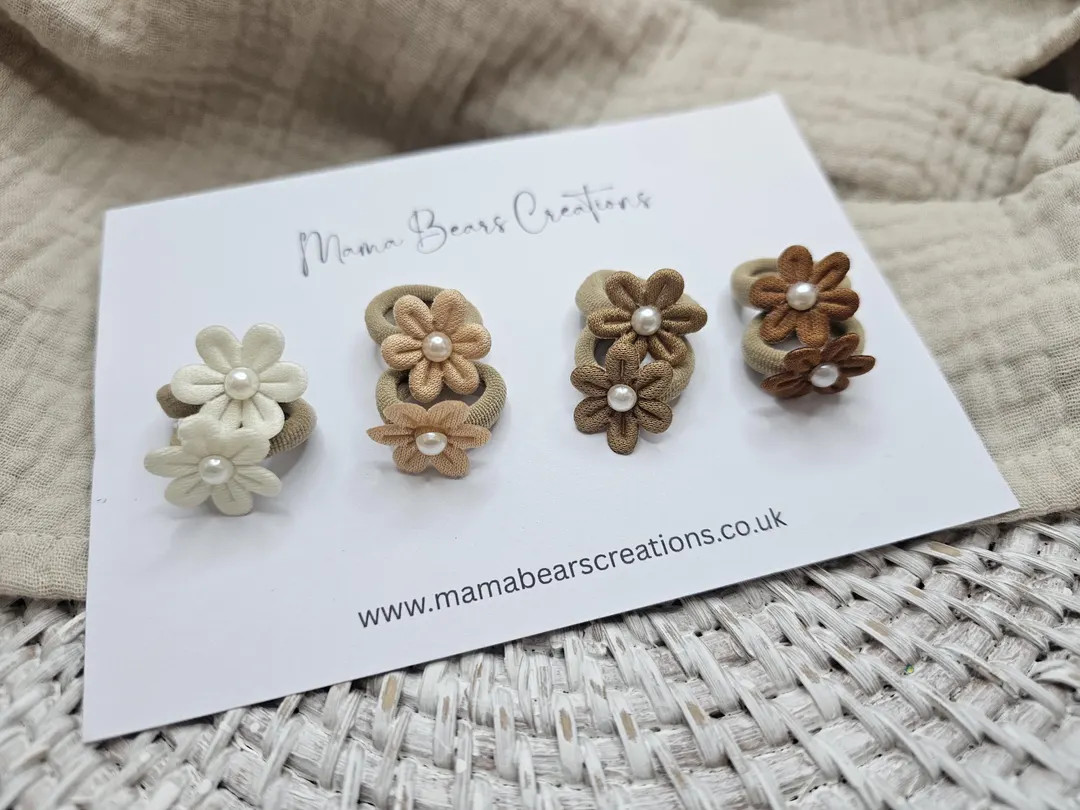 Neutral Flower Hair Bobbles | Handmade Floral Hair Ties | Beige & Brown Hair Bobbles for Girls | ... | Etsy (US)
