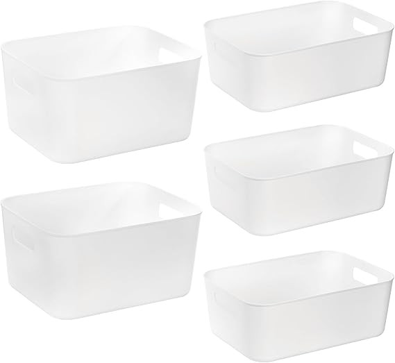 Peohud 5 Pack White Plastic Storage Bins, Pantry Organization and Storage Baskets with Handles, O... | Amazon (US)