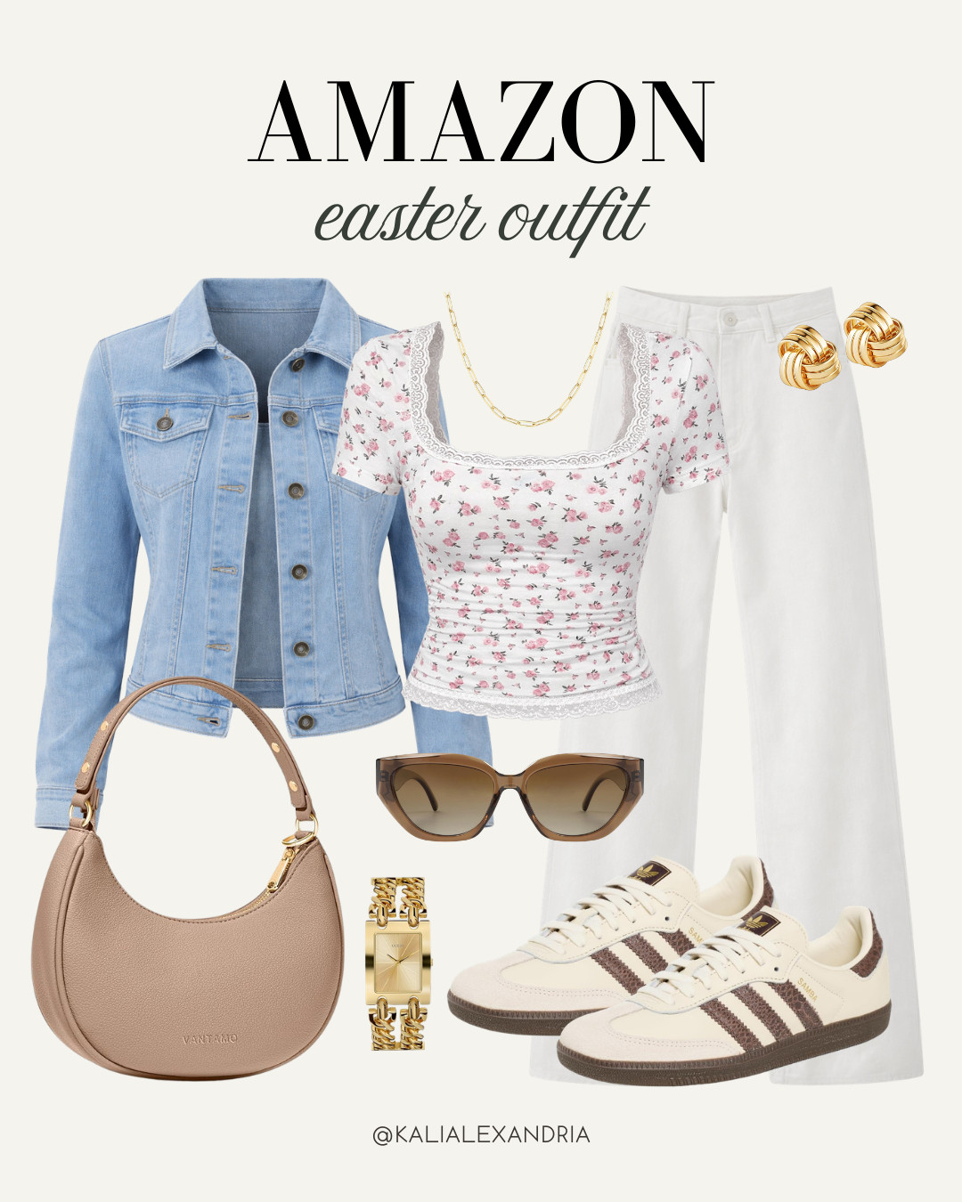 A simple Amazon Easter outfit idea 🌸 A floral top with white trousers, a denim jacket, and neutral accessories for a cute and easy spring look.

// Amazon, Amazon Finds, Amazon Easter, Easter Outfit Women, Easter Outfit, Amazon Spring Fashion, Amazon Womens Outfit, Amazon Womens Fashion, Amazon Outfit Inspo, Amazon Outfit Ideas 

 #LTKgrwm #LTKootd #LTKSeasonal