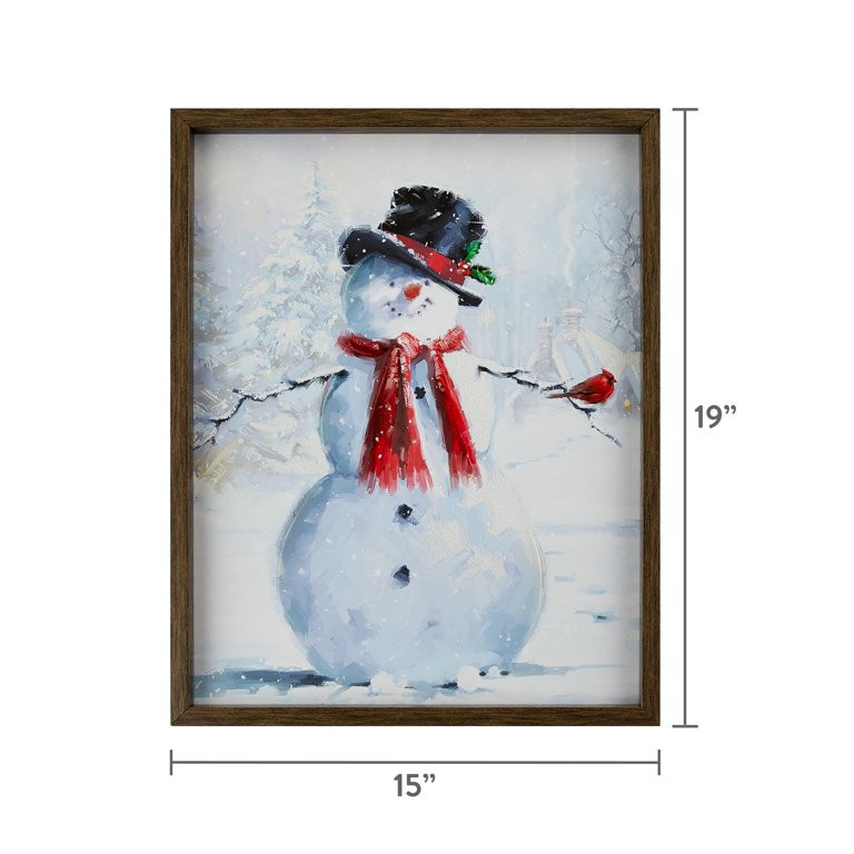 Holiday Time Snowman Framed Tinted Gel & Glitter Emb Canvas Christmas Wall Art | Walmart (US)