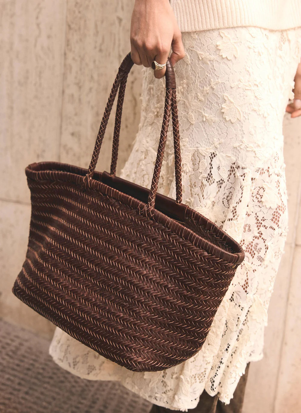 Rae Brown Leather Woven Tote Bag | Mint Velvet