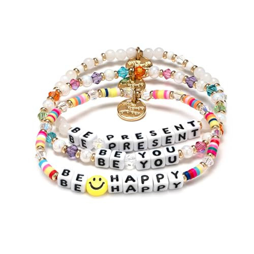 Little Words Project Handcrafted and Uniquely Designed Beaded Bracelets - Be Happy Stack - Set of 3 Bracelets - Be Happy, Be Present, Be You | Amazon (US)