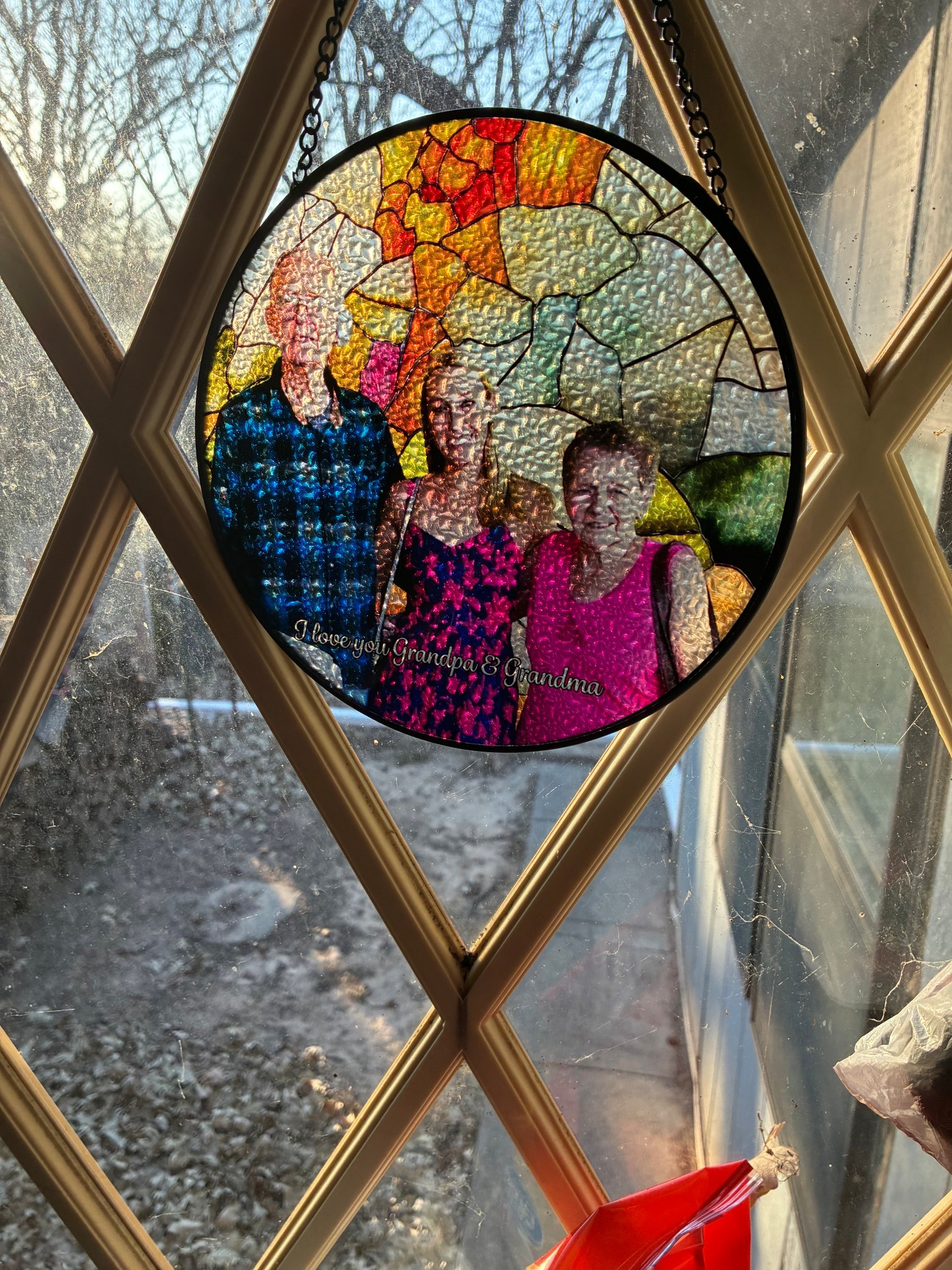 For Christmas, I had a custom sun catcher for my grandparents made. The picture is a little blurry because it is a sun catcher but it was such a cute idea. You can get text out on it. It does take a few weeks for it to be made and shipped but it is such a cool gift idea  

#LTKFindsUnder100 #LTKHome
