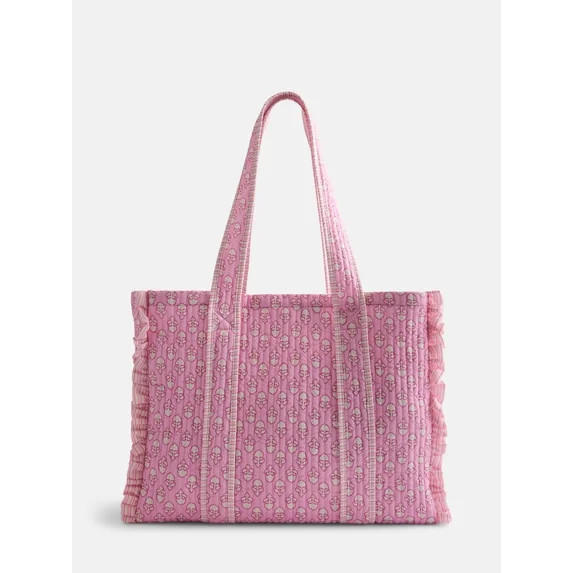 No Boundaries Quilted Tote Bag, Women's, Pink Floral | Walmart (US)